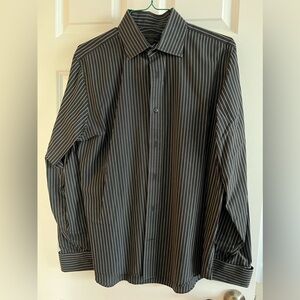 Express Design Studio Black w/ white pinstripes dress shirt w/ cuffs. Size Large